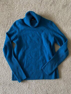 AQUA Cashmere Turtleneck Sweater Teal Blue XS